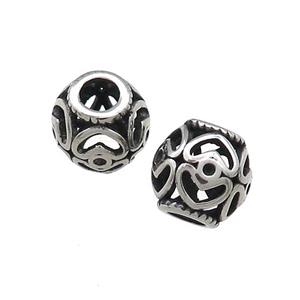 Titanium Steel Round Beads Large Hole Hollow Antique Silver, approx 10mm, 4mm hole