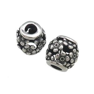 Titanium Steel Barrel Beads Flower Large Hole Hollow Antique Silver, approx 10mm, 4mm hole