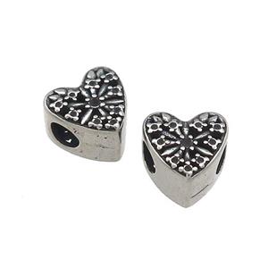 Titanium Steel Heart Beads Large Hole Hollow Antique Silver, approx 10.5mm, 4mm hole