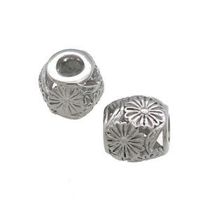 Raw Titanium Steel Barrel Beads Large Hole Hollow, approx 10mm, 4mm hole