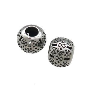 Titanium Steel Round Beads Large Hole Hollow Antique Silver, approx 8-9.5mm, 4mm hole