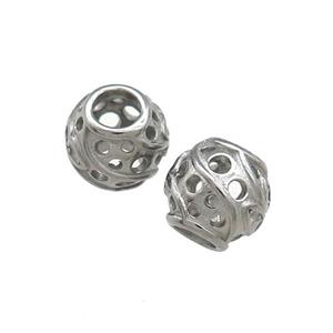 Titanium Steel Barrel Beads Large Hole Hollow Antique Silver, approx 8-9mm, 4mm hole