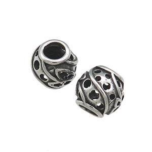 Titanium Steel Round Beads Large Hole Hollow Antique Silver, approx 8-9mm, 4mm hole