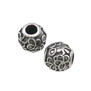 Titanium Steel Round Beads Large Hole Antique Silver, approx 9-10mm, 4mm hole