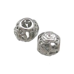 Raw Titanium Steel Round Beads Large Hole Hollow Flower, approx 9-10mm, 4mm hole