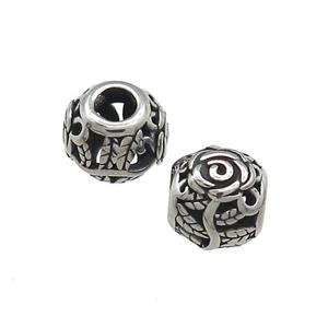 Titanium Steel Round Beads Large Hole Hollow Flower Antique Silver, approx 9-10mm, 4mm hole