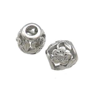 Raw Titanium Steel Round Beads Large Hole Hollow Flower, approx 10mm, 4mm hole