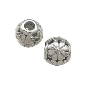 Raw Titanium Steel Round Beads Large Hole Hollow Flower, approx 10-11mm, 4mm hole