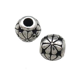 Titanium Steel Round Beads Large Hole Hollow Flower Antique Silver, approx 10-11mm, 4mm hole