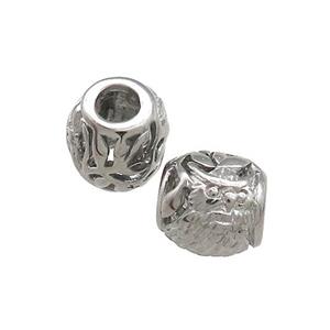 Raw Titanium Steel Round Beads Large Hole Hollow Owl, approx 10mm, 4mm hole
