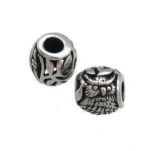 Titanium Steel Round Beads Large Hole Hollow Owl Antique Silver, approx 10mm, 4mm hole