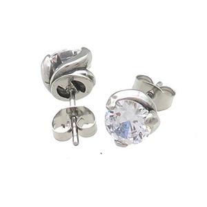 Raw Stainless Steel Stud Earring Pave Rhinestone, approx 8mm