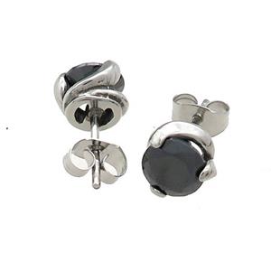 Raw Stainless Steel Stud Earring Pave Rhinestone, approx 8mm