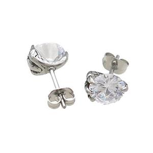 Stainless Steel Stud Earring Pave Rhinestone Antique Silver, approx 7mm