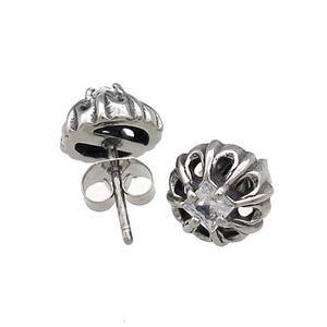 Stainless Steel Stud Earring Pave Rhinestone Antique Silver, approx 10mm