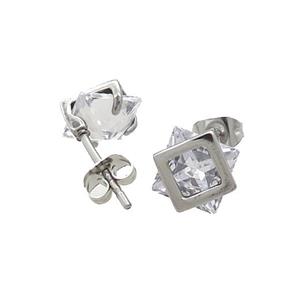 Raw Stainless Steel Stud Earring Pave Rhinestone, approx 9mm
