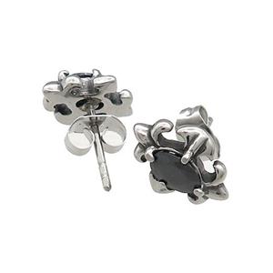 Stainless Steel Stud Earring Pave Rhinestone Flower Of Lily Antique Silver, approx 9-13mm