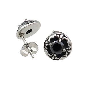Stainless Steel Stud Earring Pave Rhinestone Flower Of Lily Antique Silver, approx 10mm