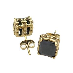 Stainless Steel Stud Earring Pave Rhinestone Gold Plated, approx 9mm