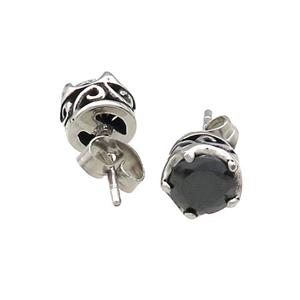 Stainless Steel Stud Earring Pave Rhinestone Antique Silver, approx 8mm