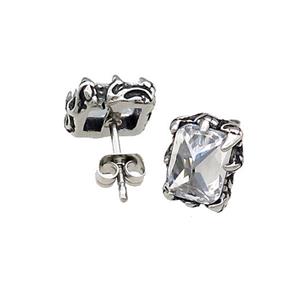 Stainless Steel Stud Earring Pave Rhinestone Antique Silver, approx 8-10mm