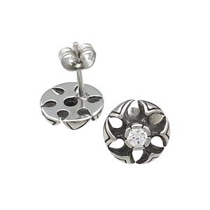 Stainless Steel Stud Earring Pave Rhinestone Antique Silver, approx 10mm