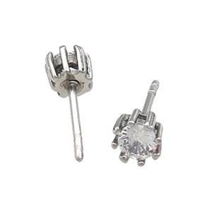 Raw Stainless Steel Stud Earring Pave Rhinestone, approx 5mm
