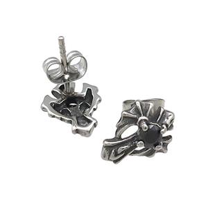 Stainless Steel Stud Earring Pave Rhinestone Antique Silver, approx 9.5-12.5mm