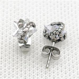 Stainless Steel Stud Earring Pave Rhinestone Snake Antique Silver, approx 8mm