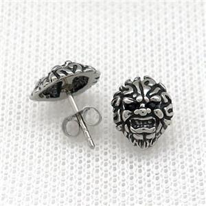 Stainless Steel Stud Earring Pave Rhinestone Skull Antique Silver, approx 9.5-12.5mm