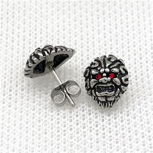 Stainless Steel Stud Earring Pave Rhinestone Skull Antique Silver, approx 9.5-12.5mm