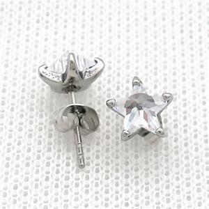 Stainless Steel Stud Earring Pave Rhinestone Star Antique Silver, approx 8mm