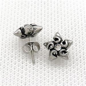 Stainless Steel Stud Earring Pave Rhinestone Star Antique Silver, approx 11mm