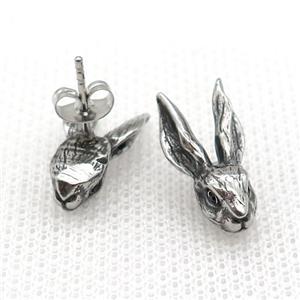 Stainless Steel Stud Earring Pave Rhinestone Rabbit Antique Silver, approx 10-19mm