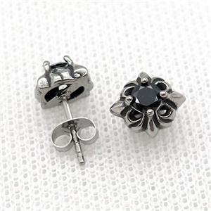 Stainless Steel Stud Earring Pave Rhinestone Antique Silver, approx 9-10mm
