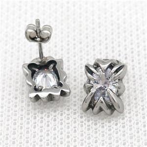 Stainless Steel Stud Earring Pave Rhinestone Antique Silver, approx 8-11mm