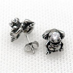 Stainless Steel Stud Earring Pave Rhinestone Antique Silver, approx 11-12mm