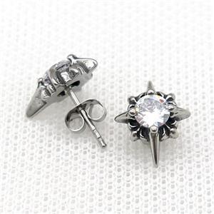Stainless Steel Stud Earring Pave Rhinestone Antique Silver, approx 11.5-15mm
