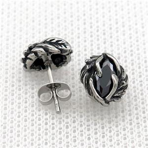 Stainless Steel Stud Earring Pave Rhinestone Antique Silver, approx 9-11mm
