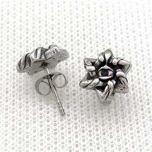 Stainless Steel Stud Earring Pave Rhinestone Antique Silver, approx 11mm