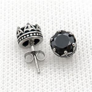 Stainless Steel Stud Earring Pave Rhinestone Antique Silver, approx 8mm