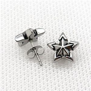 Stainless Steel Stud Earring Star Antique Silver, approx 12mm