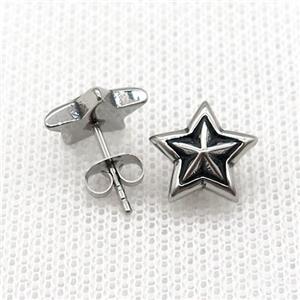 Stainless Steel Stud Earring Star Antique Silver, approx 11mm