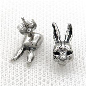 Stainless Steel Stud Earring Rabbit Antique Silver, approx 7.5-16mm