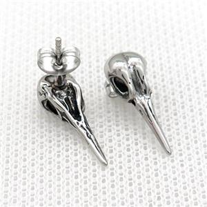 Stainless Steel Stud Earring Raven Antique Silver, approx 7-19mm