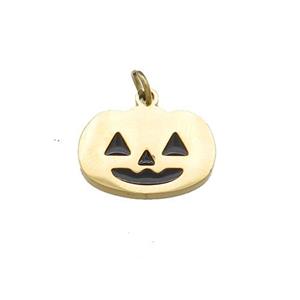 Halloween Pumpkin Charms Stainless Steel Pendant Black Enamel Gold Plated, approx 10-14mm