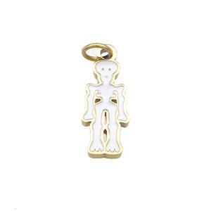 Halloween Skull Charms Stainless Steel Pendant White Enamel Gold Plated, approx 6-13mm
