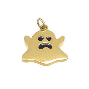 Halloween Ghost Charms Stainless Steel Black Enamel Gold Plated, approx 12-13mm