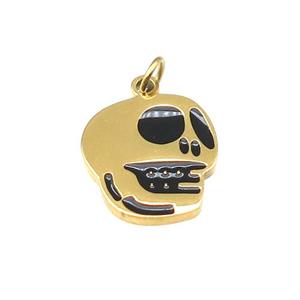 Halloween Skull Charms Stainless Steel Black Enamel Gold Plated, approx 12-14mm