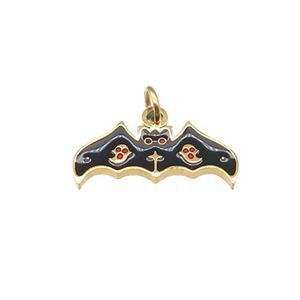Halloween Bat Charms Stainless Steel Black Enamel Gold Plated, approx 7-16mm